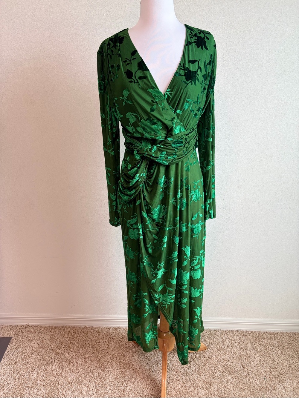 Green Floral Wrap-Style Maxi Dress by Elensa